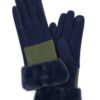 Two-Tone Stitch Faux-Fur Cuff Smart-Touch Gloves