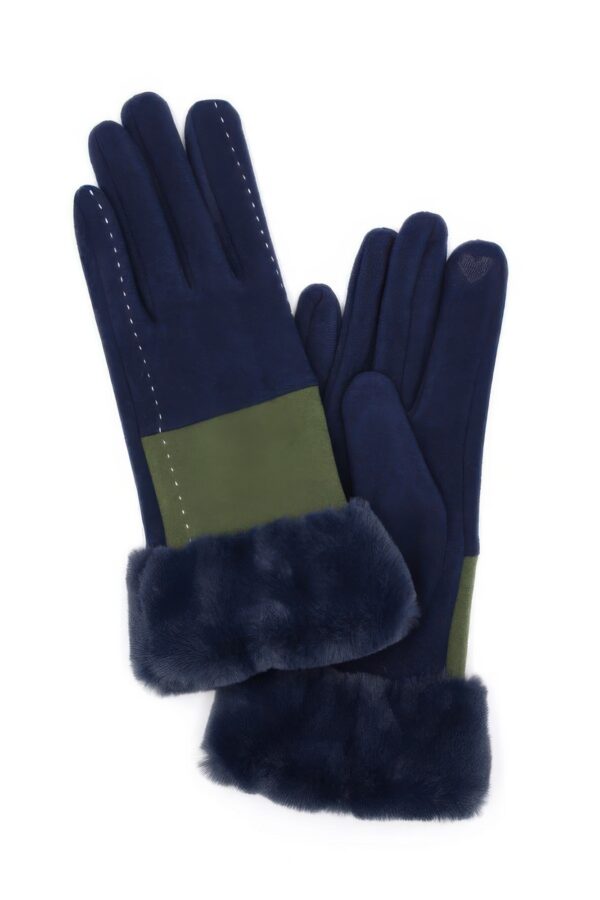 Two-Tone Stitch Faux-Fur Cuff Smart-Touch Gloves
