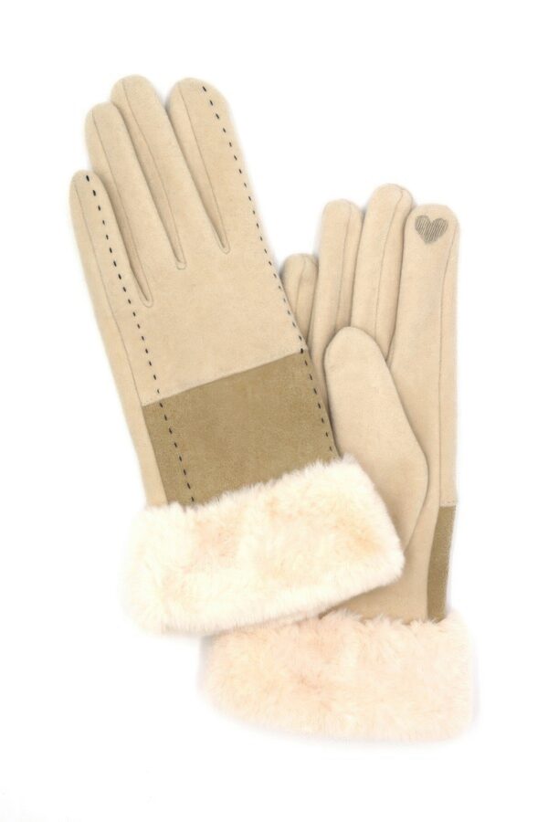 Two-Tone Stitch Faux-Fur Cuff Smart-Touch Gloves