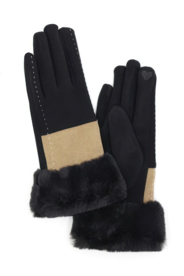 Two-Tone Stitch Faux-Fur Cuff Smart-Touch Gloves