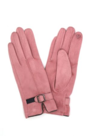 Faux Suede Band Smart-Touch Gloves with Buckle