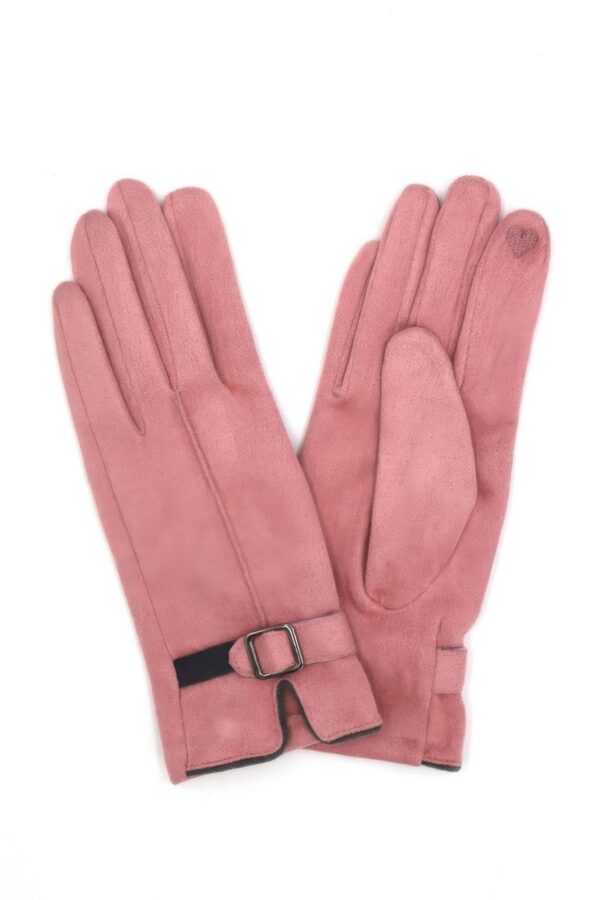 Faux Suede Band Smart-Touch Gloves with Buckle