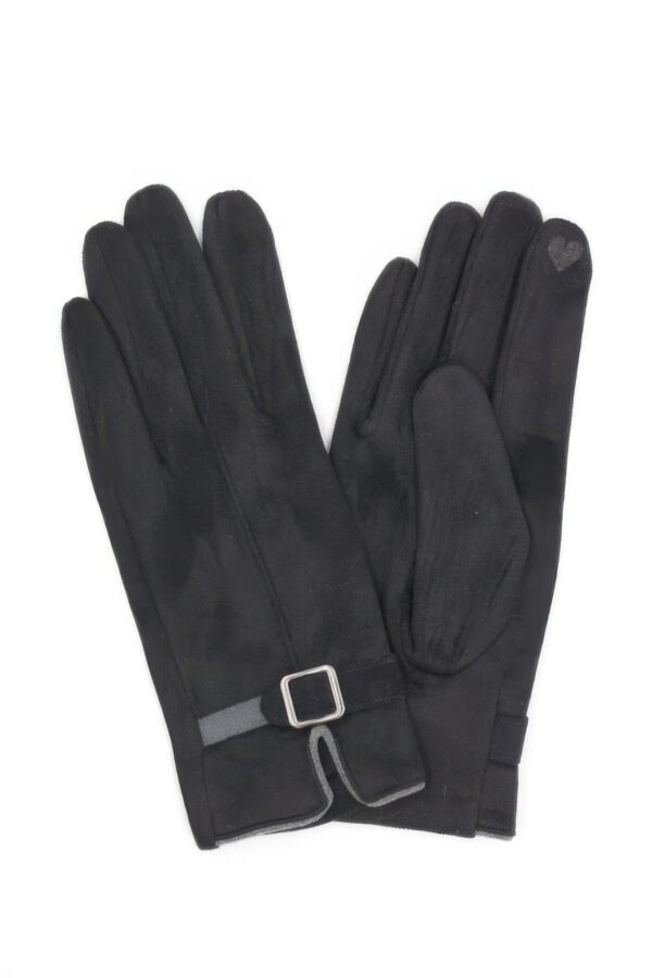 Faux Suede Band Smart-Touch Gloves with Buckle