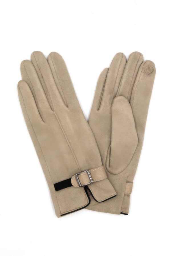Faux Suede Band Smart-Touch Gloves with Buckle