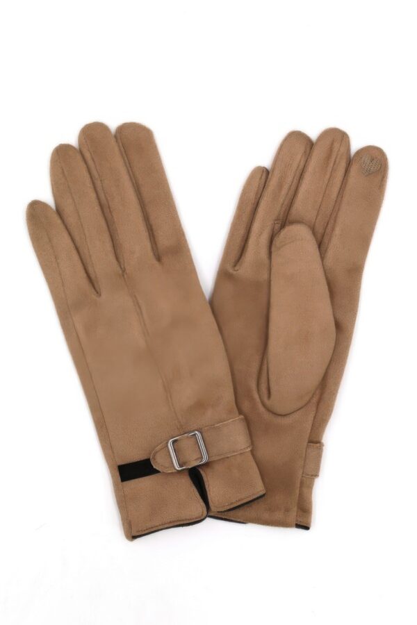 Faux Suede Band Smart-Touch Gloves with Buckle