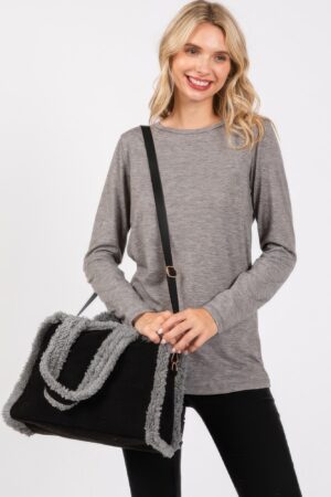 Fleece-Trim Tote & Convertible Crossbody Bag