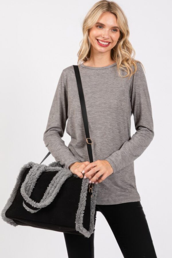 Fleece-Trim Tote & Convertible Crossbody Bag