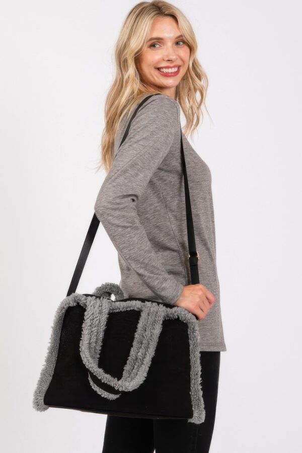 Fleece-Trim Tote & Convertible Crossbody Bag