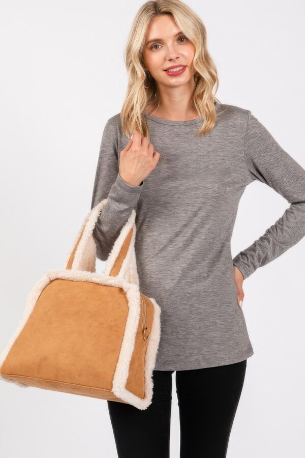 Fleece-Trim Tote & Convertible Crossbody Bag