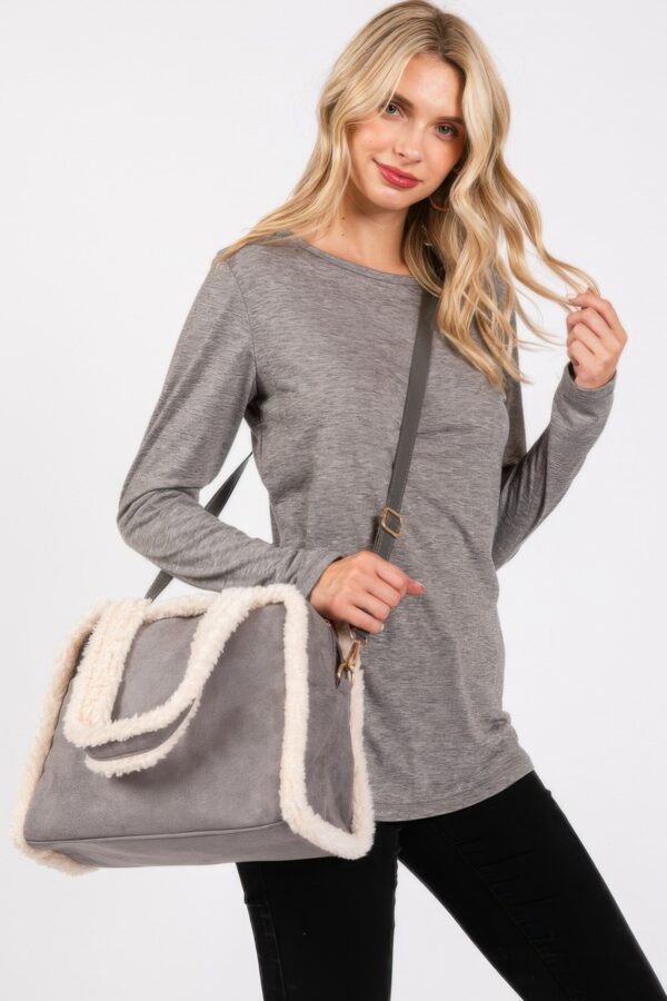 Fleece-Trim Tote & Convertible Crossbody Bag