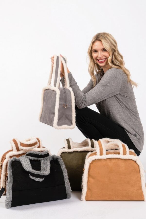 Fleece-Trim Tote & Convertible Crossbody Bag