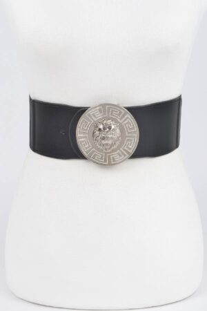 Lion-Head Buckle Elastic Waist Belt – Gold Medallion