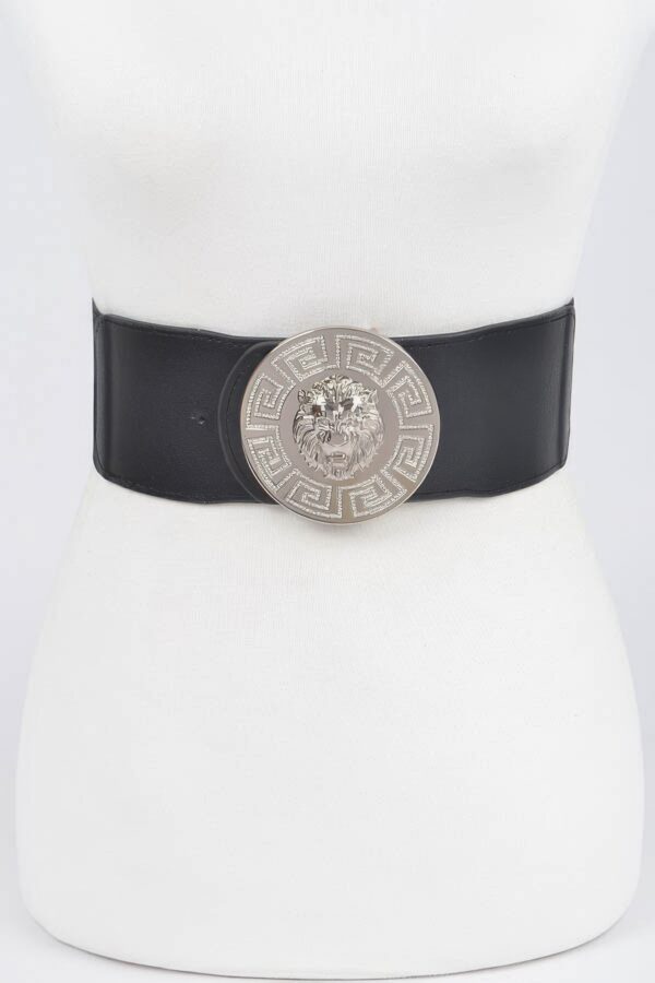 Lion-Head Buckle Elastic Waist Belt – Gold Medallion