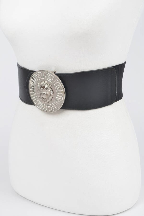 Lion-Head Buckle Elastic Waist Belt – Gold Medallion