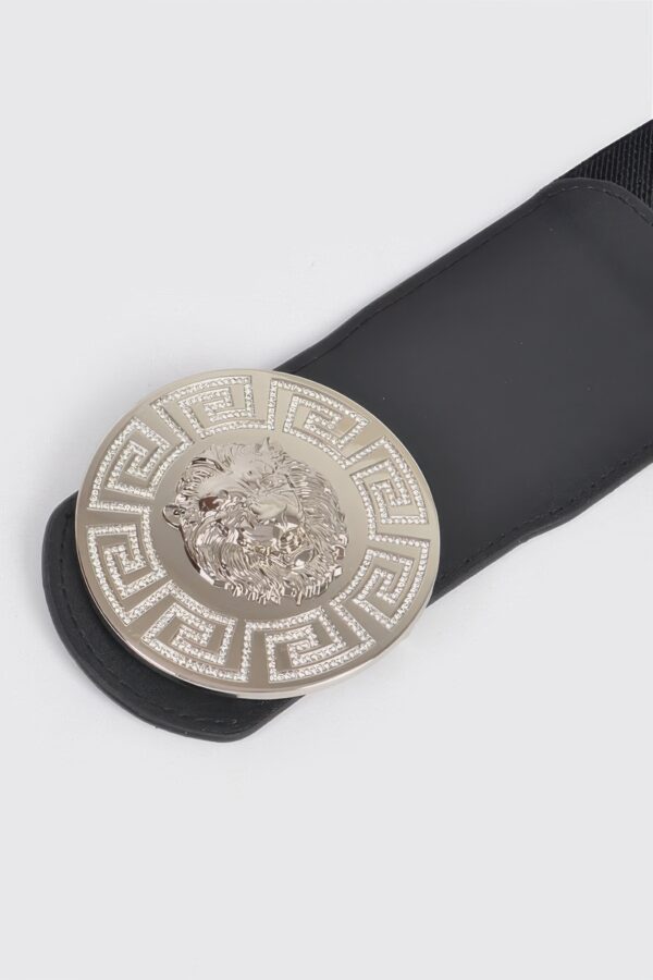 Lion-Head Buckle Elastic Waist Belt – Gold Medallion