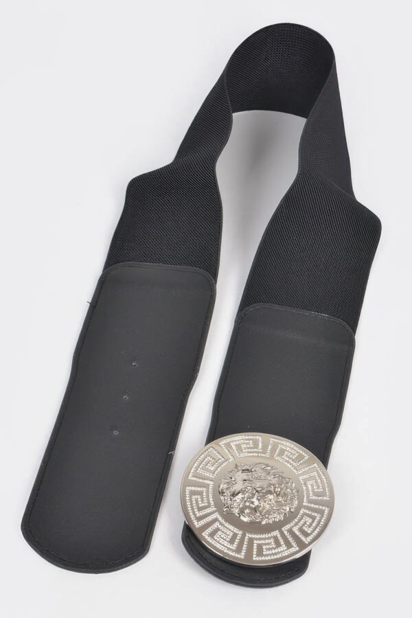 Lion-Head Buckle Elastic Waist Belt – Gold Medallion
