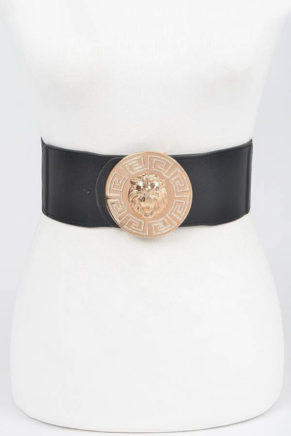 Lion-Head Buckle Elastic Waist Belt – Gold Medallion