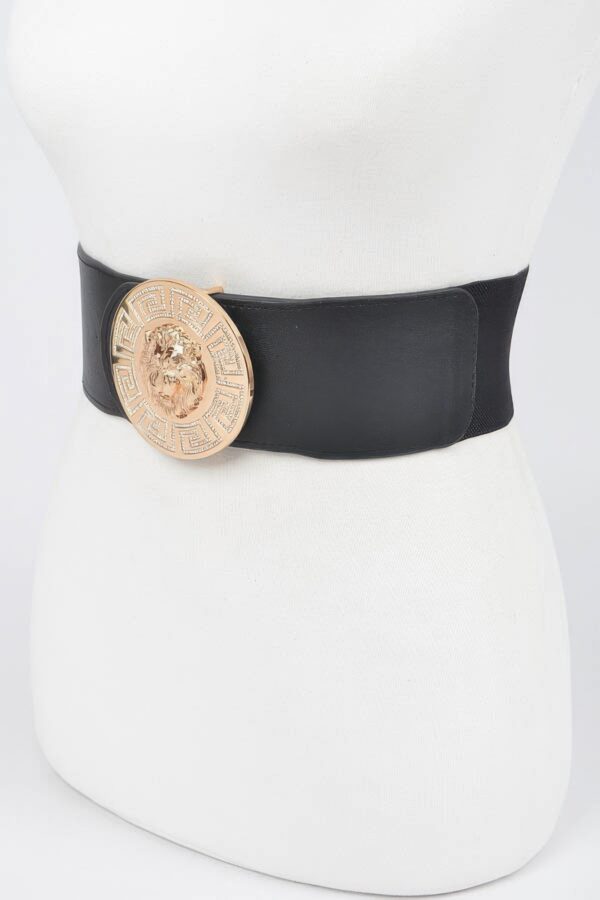 Lion-Head Buckle Elastic Waist Belt – Gold Medallion