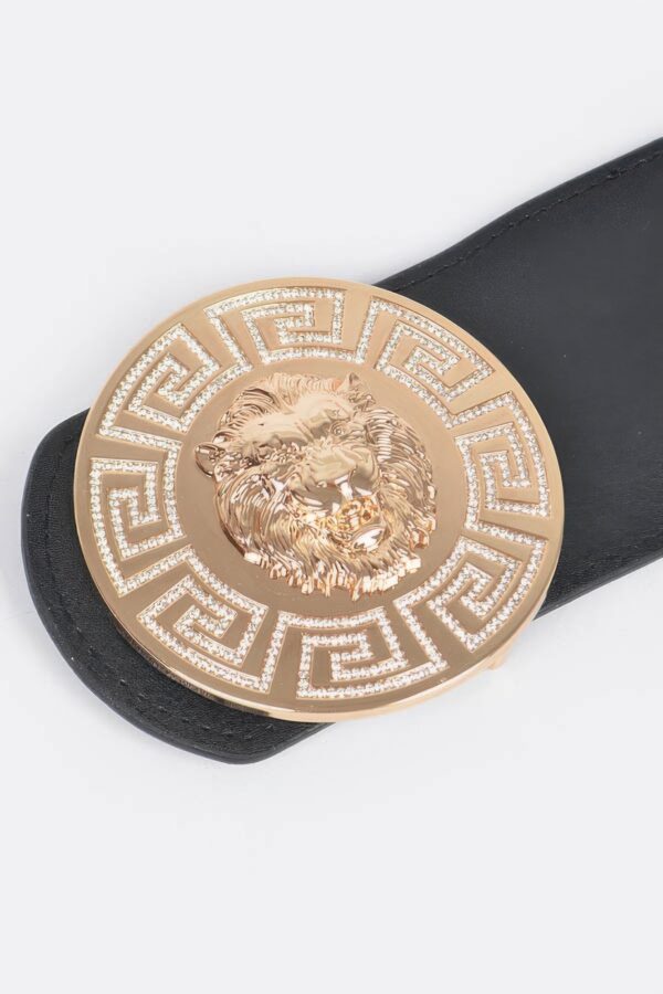 Lion-Head Buckle Elastic Waist Belt – Gold Medallion