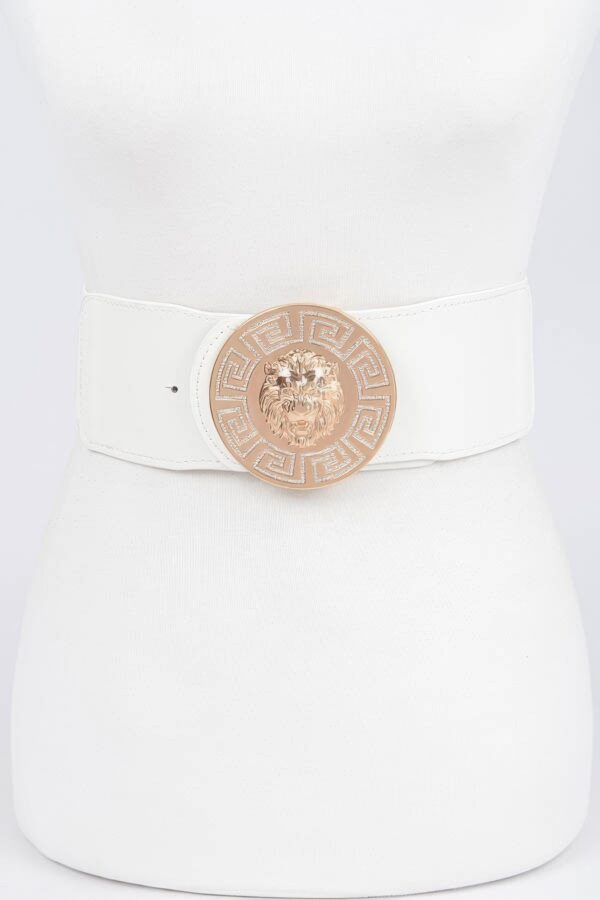 Lion-Head Buckle Elastic Waist Belt – Gold Medallion