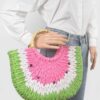 Watermelon Crochet Handbag with Bamboo Handle