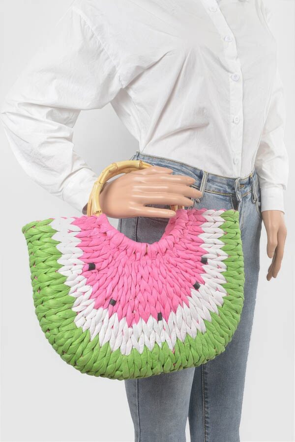 Watermelon Crochet Handbag with Bamboo Handle
