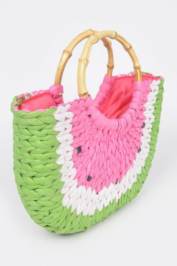 Watermelon Crochet Handbag with Bamboo Handle