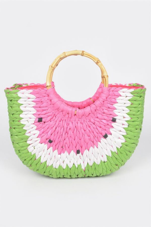 Watermelon Crochet Handbag with Bamboo Handle