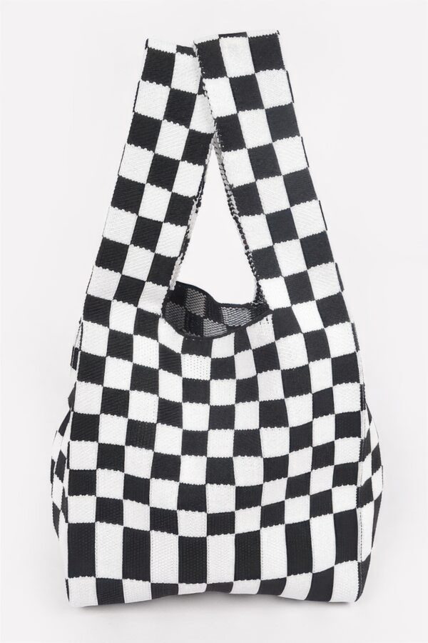 Checkerboard Woven Poly Tote – Slim Graphic Bag