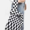 Checkerboard Woven Poly Tote – Slim Graphic Bag
