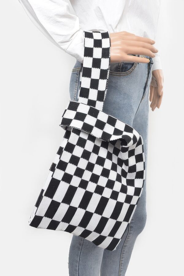 Checkerboard Woven Poly Tote – Slim Graphic Bag