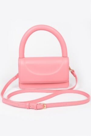 Metallic Faux Leather Top-Handle Clutch – Structured Mini