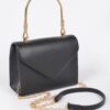 Vegan Top-Handle Bag with Gold Metal Accent – Noir