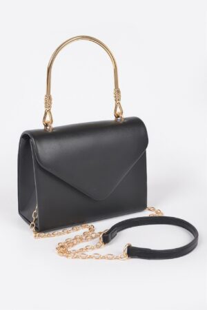 Vegan Top-Handle Bag with Gold Metal Accent – Noir