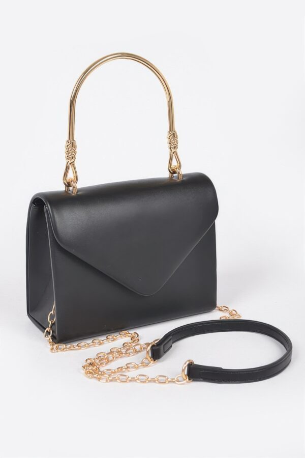 Vegan Top-Handle Bag with Gold Metal Accent – Noir