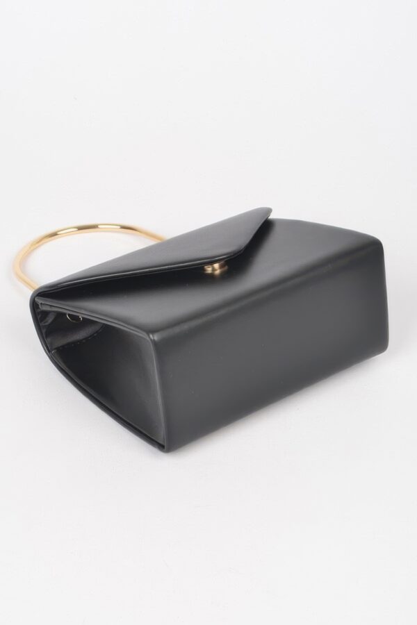 Vegan Top-Handle Bag with Gold Metal Accent – Noir