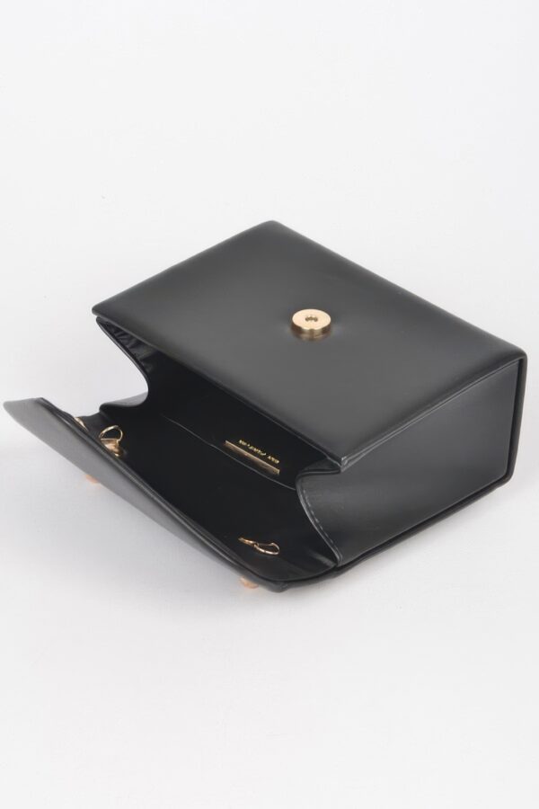 Vegan Top-Handle Bag with Gold Metal Accent – Noir
