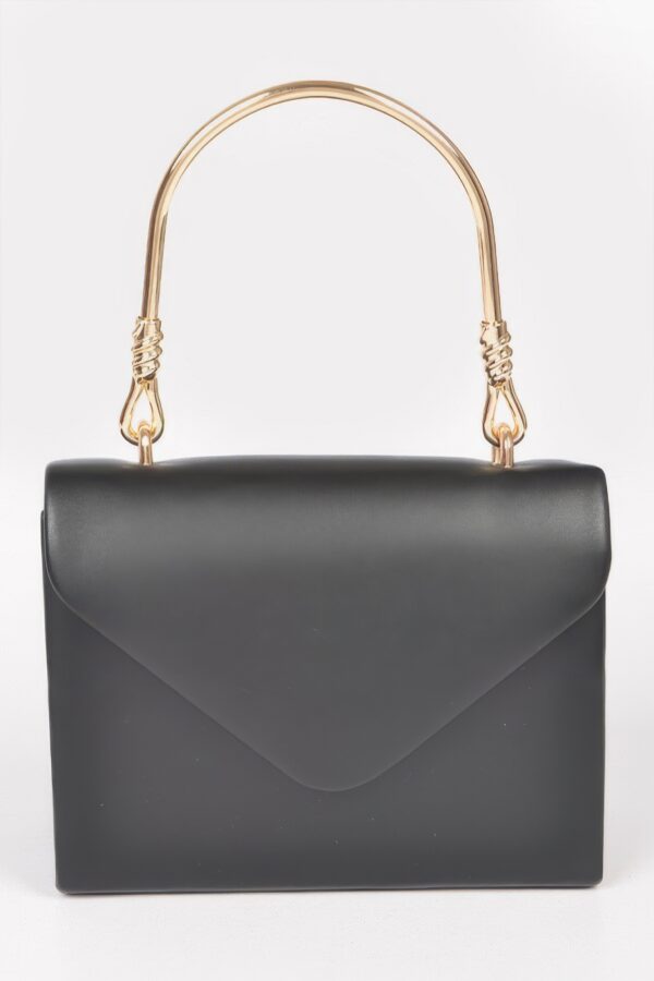 Vegan Top-Handle Bag with Gold Metal Accent – Noir