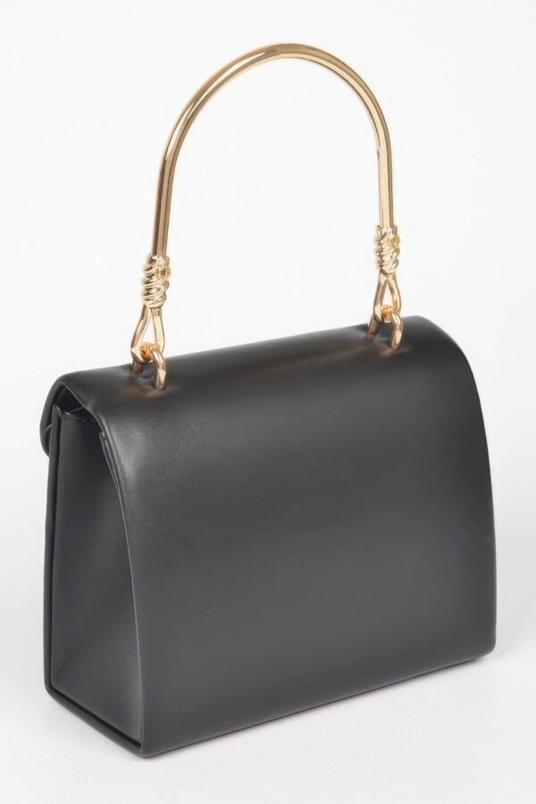 Vegan Top-Handle Bag with Gold Metal Accent – Noir
