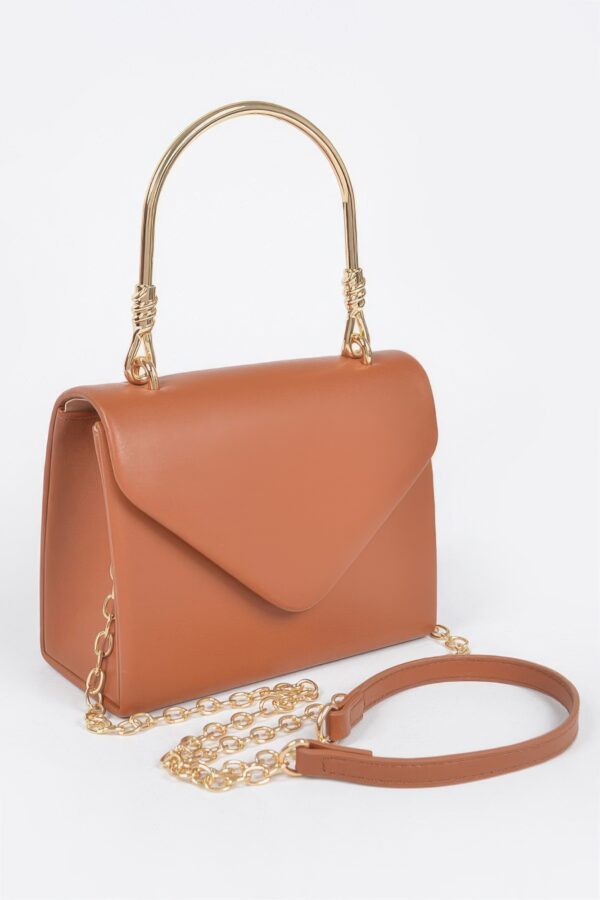 Vegan Top-Handle Bag with Gold Metal Accent – Noir