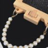 Faux Straw Clutch with Wood Frame & Pearl Chain