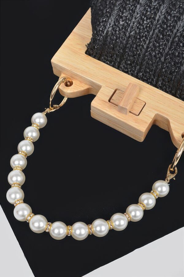 Faux Straw Clutch with Wood Frame & Pearl Chain