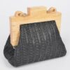 Faux Straw Clutch with Wood Frame & Pearl Chain