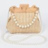 Faux Straw Clutch with Wood Frame & Pearl Chain