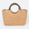 Straw Tote Bag with Round Wooden Handles