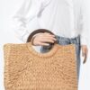 Straw Tote Bag with Round Wooden Handles