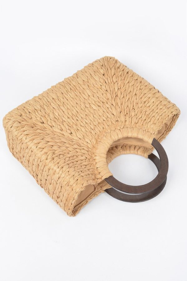 Straw Tote Bag with Round Wooden Handles
