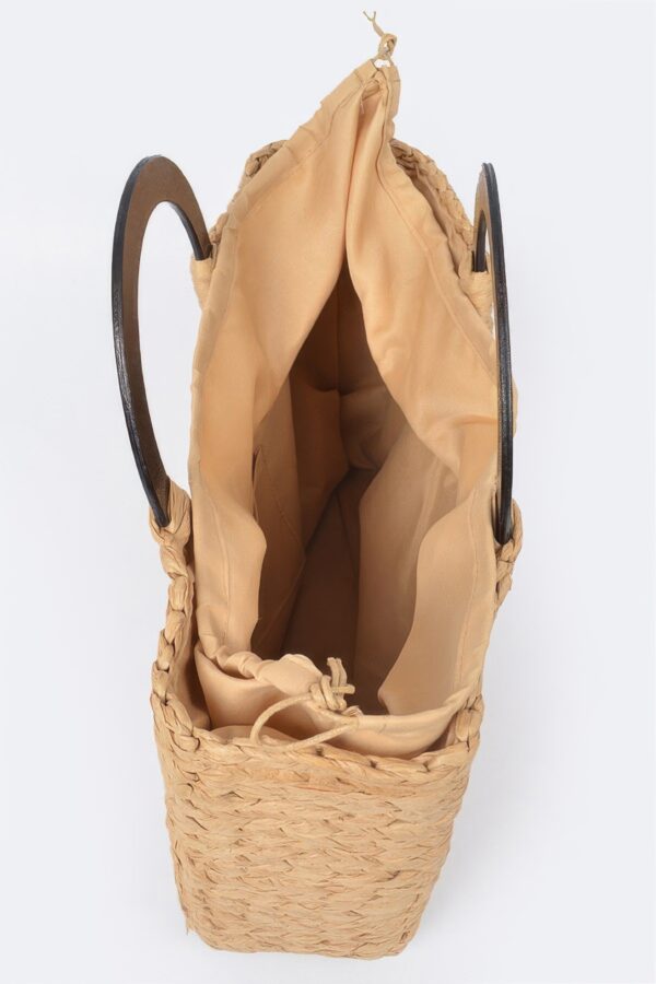 Straw Tote Bag with Round Wooden Handles