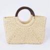 Straw Tote Bag with Round Wooden Handles