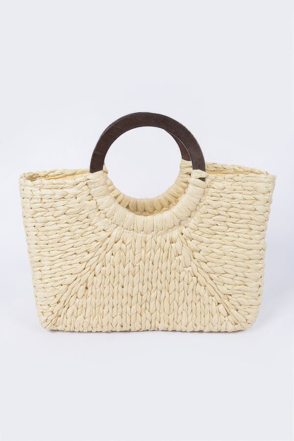 Straw Tote Bag with Round Wooden Handles